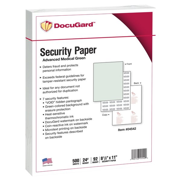 Docugard Security Paper, 8.5x11, Green, PK500 04542